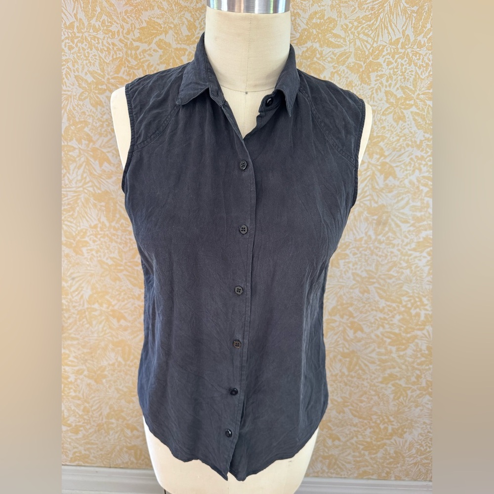 Everlane Sleeveless Button-Down Top in Black - 100% Silk